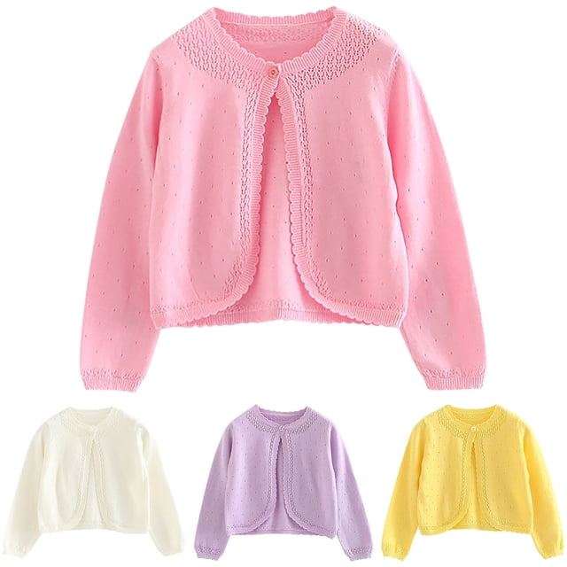 SYVGVA Toddler Girls Cardigan Coat Long Sleeve Thin Style Button Solid Color Jacket For Kids,White,3 Years