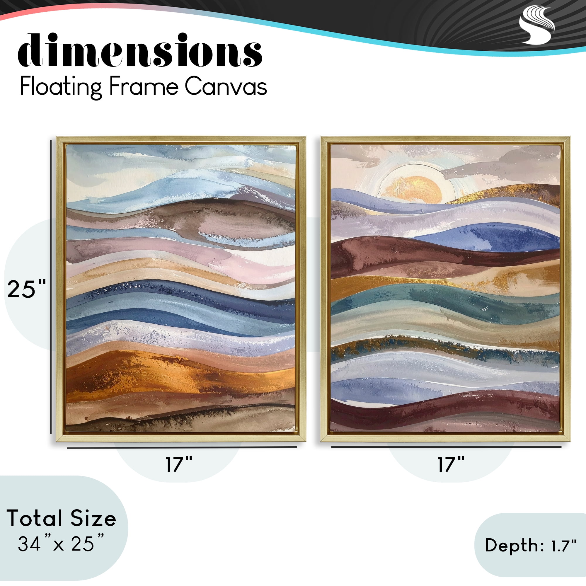 Stupell Industries Earthy Ocean Flow 2 Piece Gold Framed Floater Canvas Set, design by Alonza Saunders