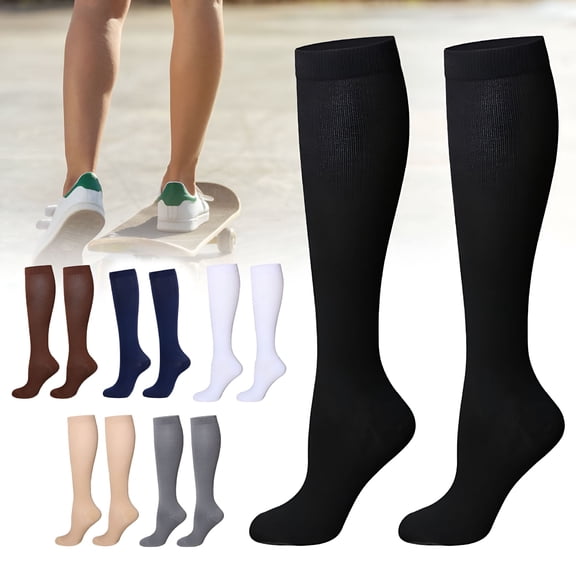 TELOLY Compression Socks, Soft Skin-Friendly Cotton Fashion Solid Color Stretchy Anti-Slip Knee Length Sports Stockings for Running Hiking Cycling 1Pair