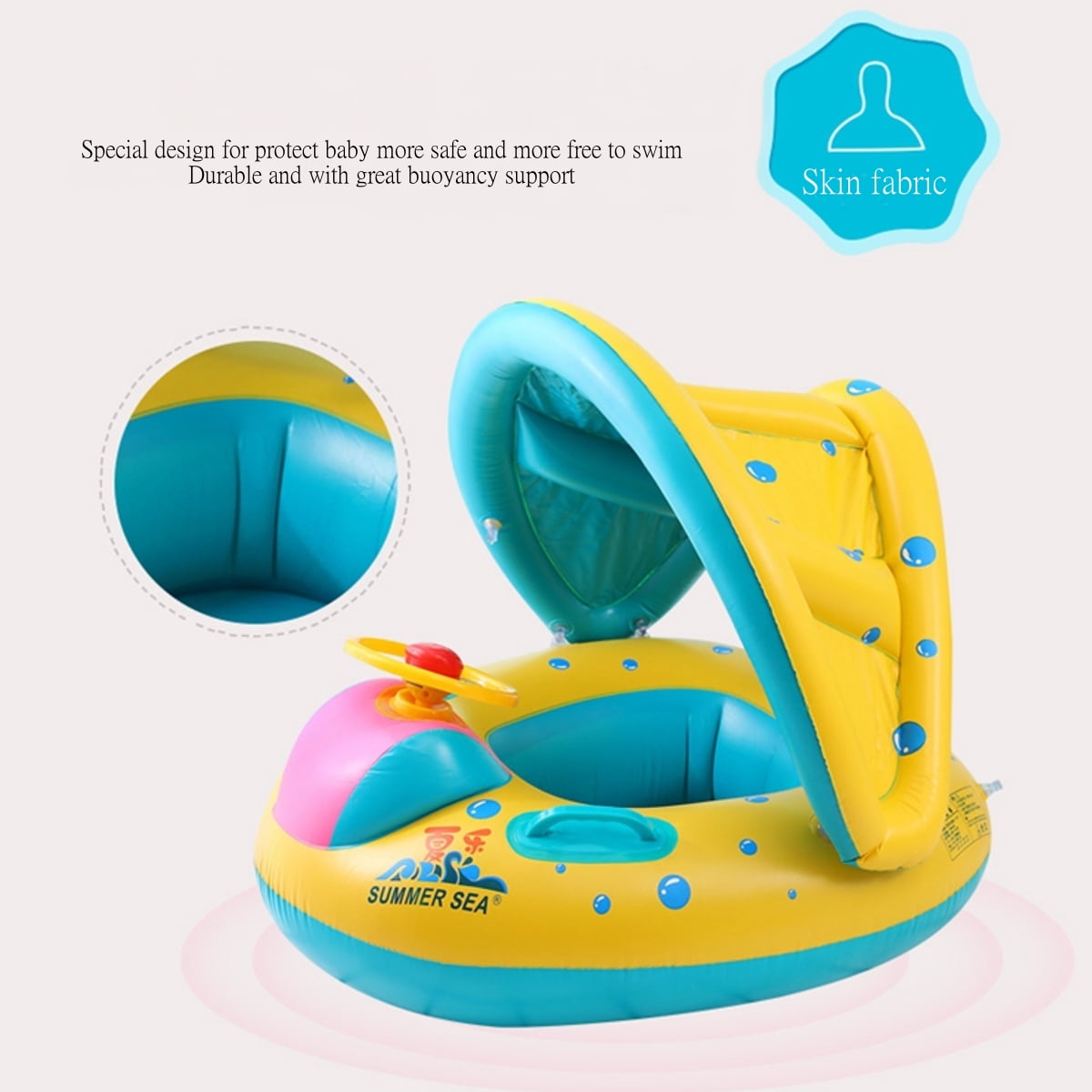 Inflatable Baby Adjustable Sunshade Swimming Ring Float Seat Boat Swim