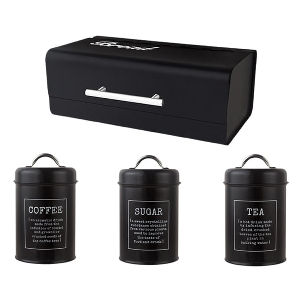 de 4 Cajas de Pan de Gran Capacidad, Caja de Almacenamiento , de Contenedores de Pan, Encimera de Cocina para Té, , Panes, Gal Negro