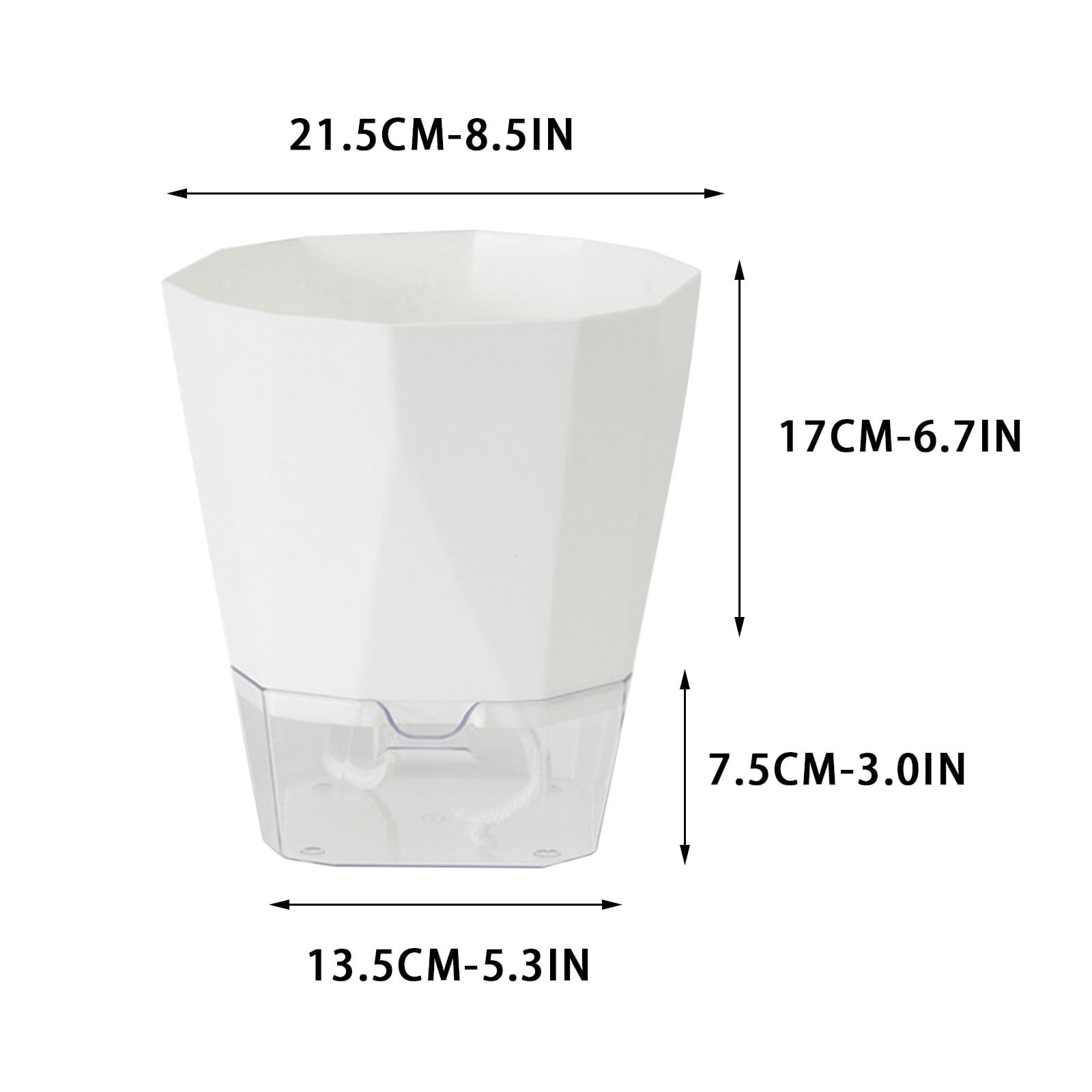 8 Inch Self Watering Plant Pot,Double-Layer Hydroponic Pots, Plastic Flower Arrangement Hydroponic Flowerpot, Self-Watering Planter with Cotton Wick for Indoor Plants Flowers Herbs, L