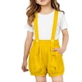 thumbnail image 3 of CPNG Girls Summer Solid Color Overalls Shorts Casual Loose Sleeveless Romper Suspender Short Jumpsuit(Yellow,11-12 Years), 3 of 5