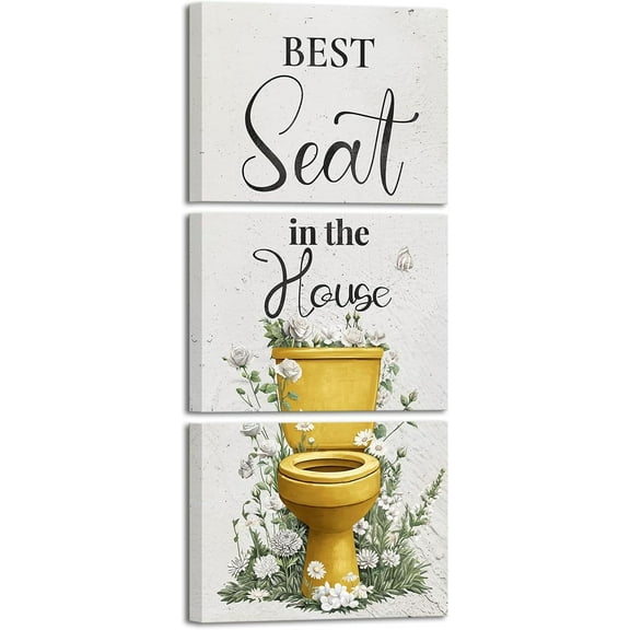 Hieng Best Seat in the House Wall Art Funny Bathroom Signs Pictures Painting Modern Red Bathroom Wall Decor Unframed