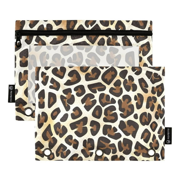 ALAZA 2 Pack Pencil Pouch Leopard Animal Skin Pencil Case for 3 Ring Binder Clear Window Pencil Bag Organizers