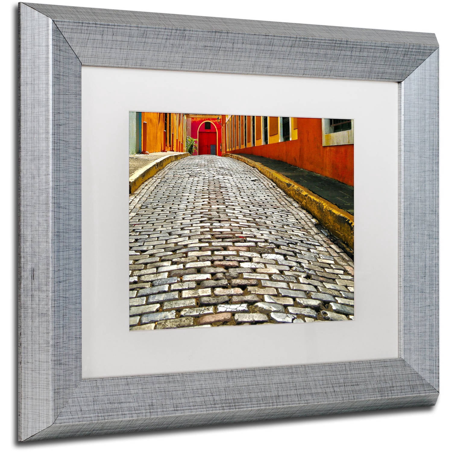 Trademark Fine Art "Old San Juan 14" Canvas Art by CATeyes, White Matte, Silver Frame