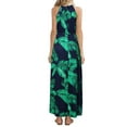 thumbnail image 4 of Huskary Robe Maxi d'Été Tropicale Bohème Sans Manches Col en V Bretelles Spaghetti Poches Plage Bleu Foncé, 4 of 4