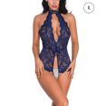 thumbnail image 1 of Lencería de mujer Mono de encaje sexy Ropa de dormir Body Ropa interior hueca, L, Azul Kearding XX000097-09, 1 of 7