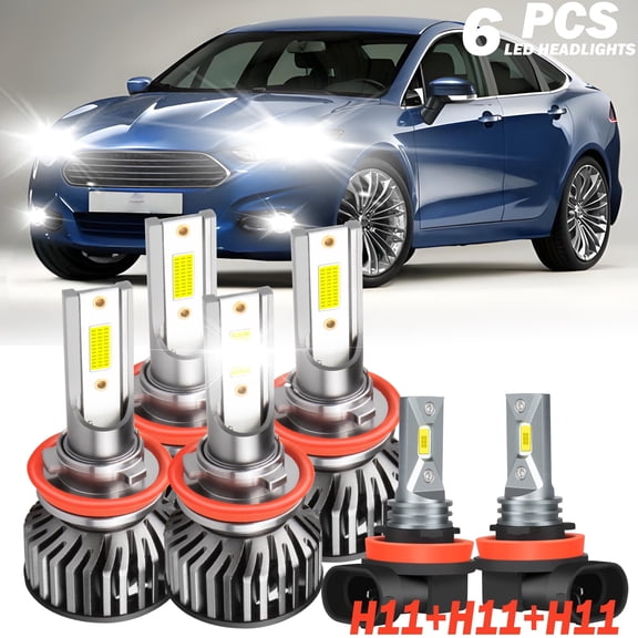 Fit for 2018 - 2020 Ford Fusion LED headlight bulbs H11 H9 H8 High/Low Beam+ Fog lights,12000LM 60W 6000K,600% Brighter than halogen, 6PCS