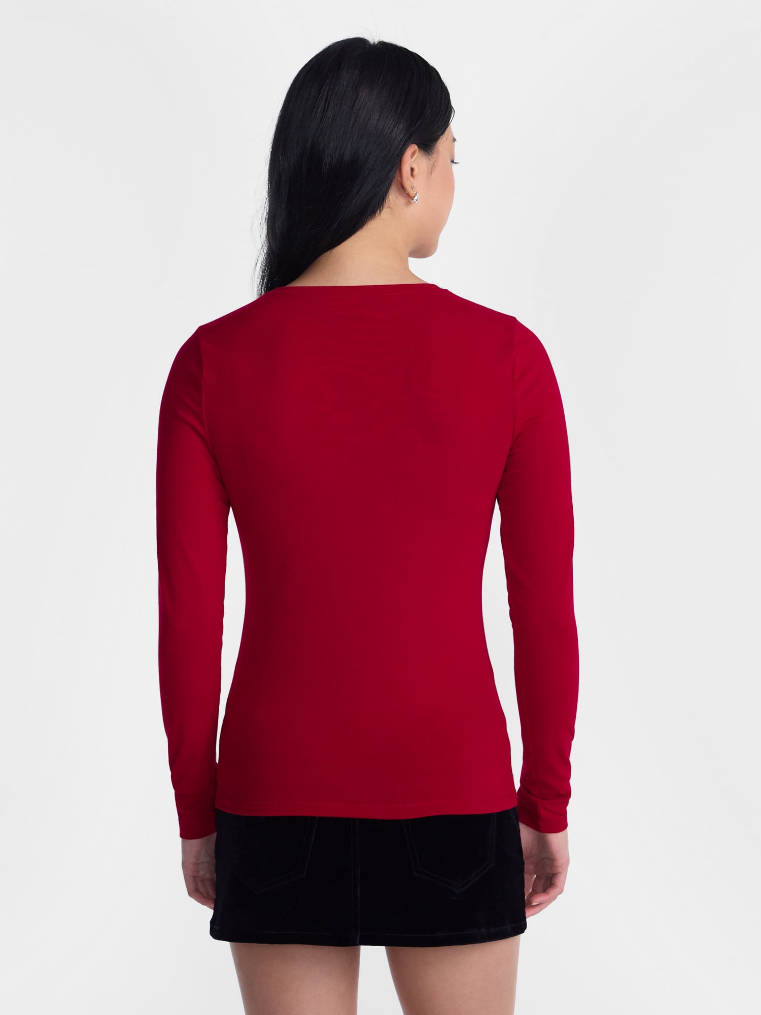 No Boundaries Crewneck Tee with Long Sleeves, Women's XXS-XXL