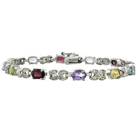 Designer Multi Gemstone - Silver Tone Multi Color Gemstone & Diamond Accent X & Oval Bracelet