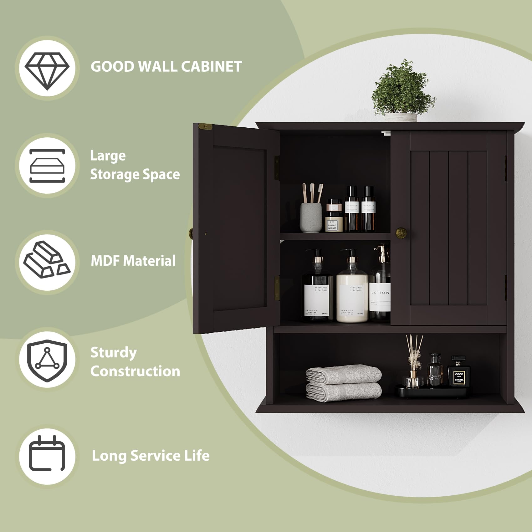 Algherohein Bathroom Medicine Cabinet with Shelf,Over the Toilet Storage Wall Cabinet,Brown Small