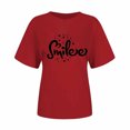 thumbnail image 4 of Pntutb Hauts d'Été de Mode pour Femmes T-Shirt Décontracté à Imprimé Lettres Sourire pour Femmes Col Rond à Manches Courtes Haut T-Shirt à Manches Courtes Col Rond/chemise Rollback, 4 of 5