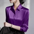 thumbnail image 2 of CaComMARK PI Women's Satin Blouse Long Sleeve Button Down Shirt Business Casual Dressy office Tops Date Night Going Out Outfits Purple, 2 of 6