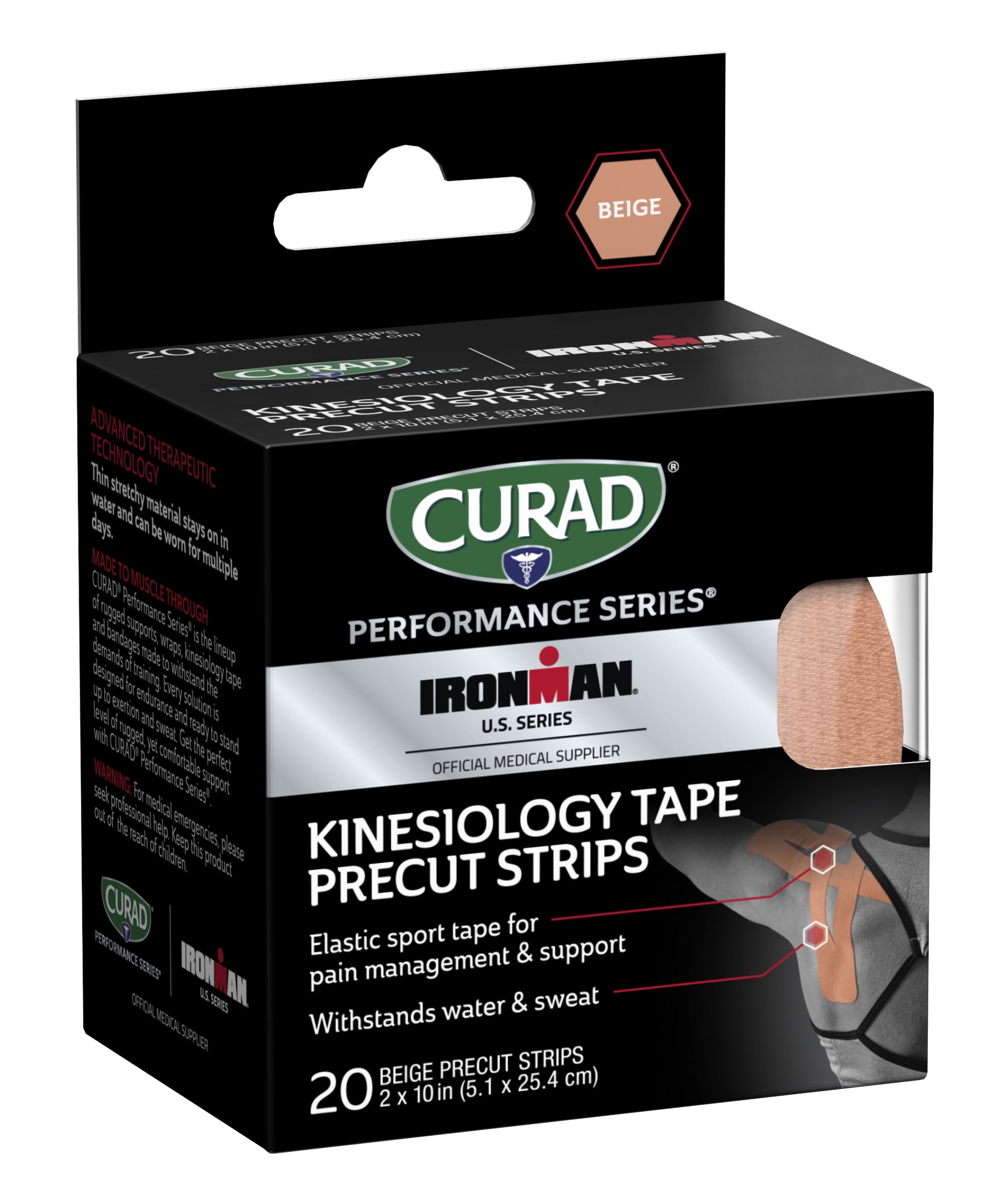 Curad Ironman Performance Series Kinesiology Tape, 2" x 10", 20 Precut Self-Adhesive Strips