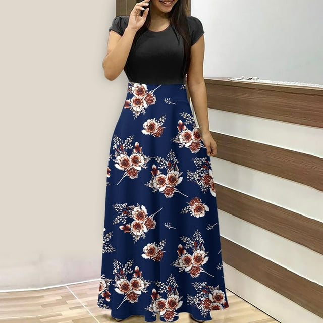 Fshaion Robe d'Été pour Femmes 2024 Grande Taille Teinture sur Nœuds Colorée Longue Robe à Imprimé Floral Plage Décontractée Maxi Robe d'Été Liquidation à Moins de 10!