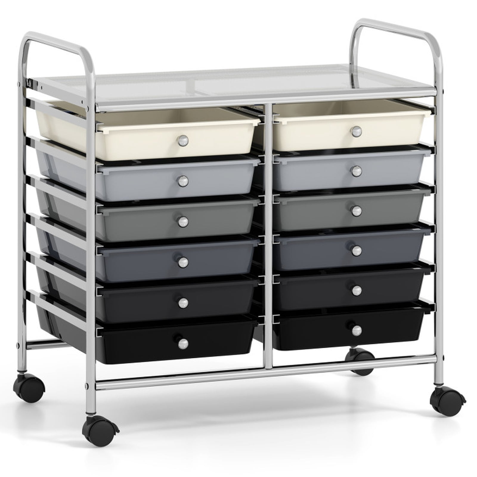 Furnibear 12 Drawers Rolling Storage Cart for Home and Office-Gradient Grey for Home Office Filing Document Letter Legal Storage, Brown
