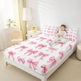 thumbnail image 4 of Feelyou Fashion Pink Bowknot Twin Sheet Sets, Bow-tie Butterfly Knot Twin Fitted Sheet, Teens Kids Girls Women Flat Sheet, Ultra Soft Bedroom Decor, 3 Pieces, 4 of 7