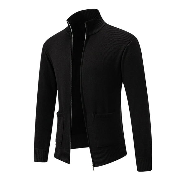 JTieacloth Knitted Cardigan Sweaters Men's Winter Solid Color Stand Collar Sweater Coat(Black)