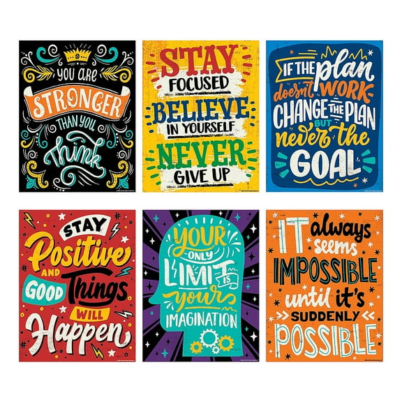 Fun Express 16" x 20 3/4" Motivational Classroom Cardstock Poster Set - 6 Pieces
