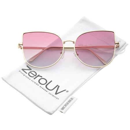 zeroUV - Women's Oversize Slim Metal Frame Gradient Colored Flat Lens Cat Eye Sunglasses - 58mm