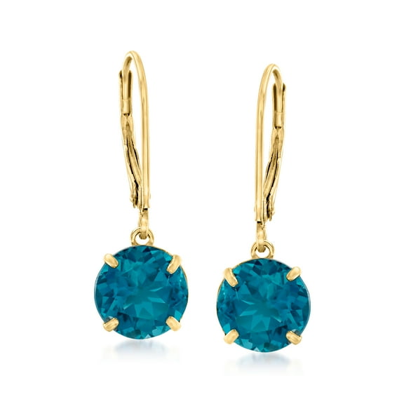 Ross-Simons 5.00 ct. t.w. London Blue Topaz Drop Earrings in 14kt Yellow Gold, Women's, Adult