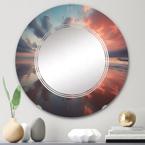 DESIGN ART Designart "Beach Photo Seaside Minimalism III" Landscapes Modern Wall Mirror 24in.x24in.