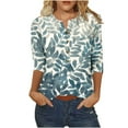 thumbnail image 2 of WXLWZYWL Womens Summer Tunic Tops Plus Size 3/4 Sleeve V Neck Henley Button Down Shirts Leaves Printing Boho Floral Flowy Trendy Casual Loose Blouse, 2 of 3