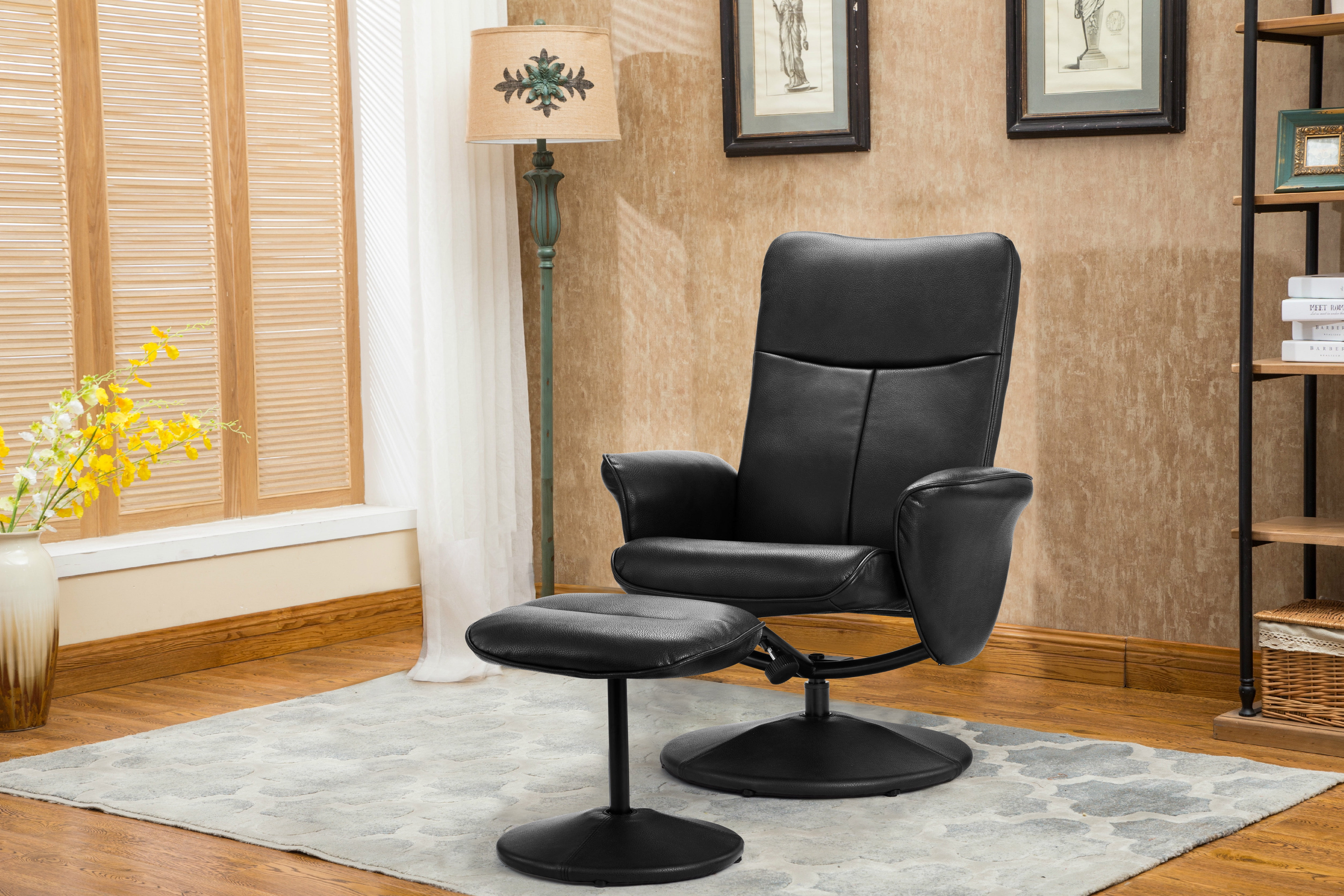 Living Room Faux Leather Recliner Chair with Footstool , Reclining