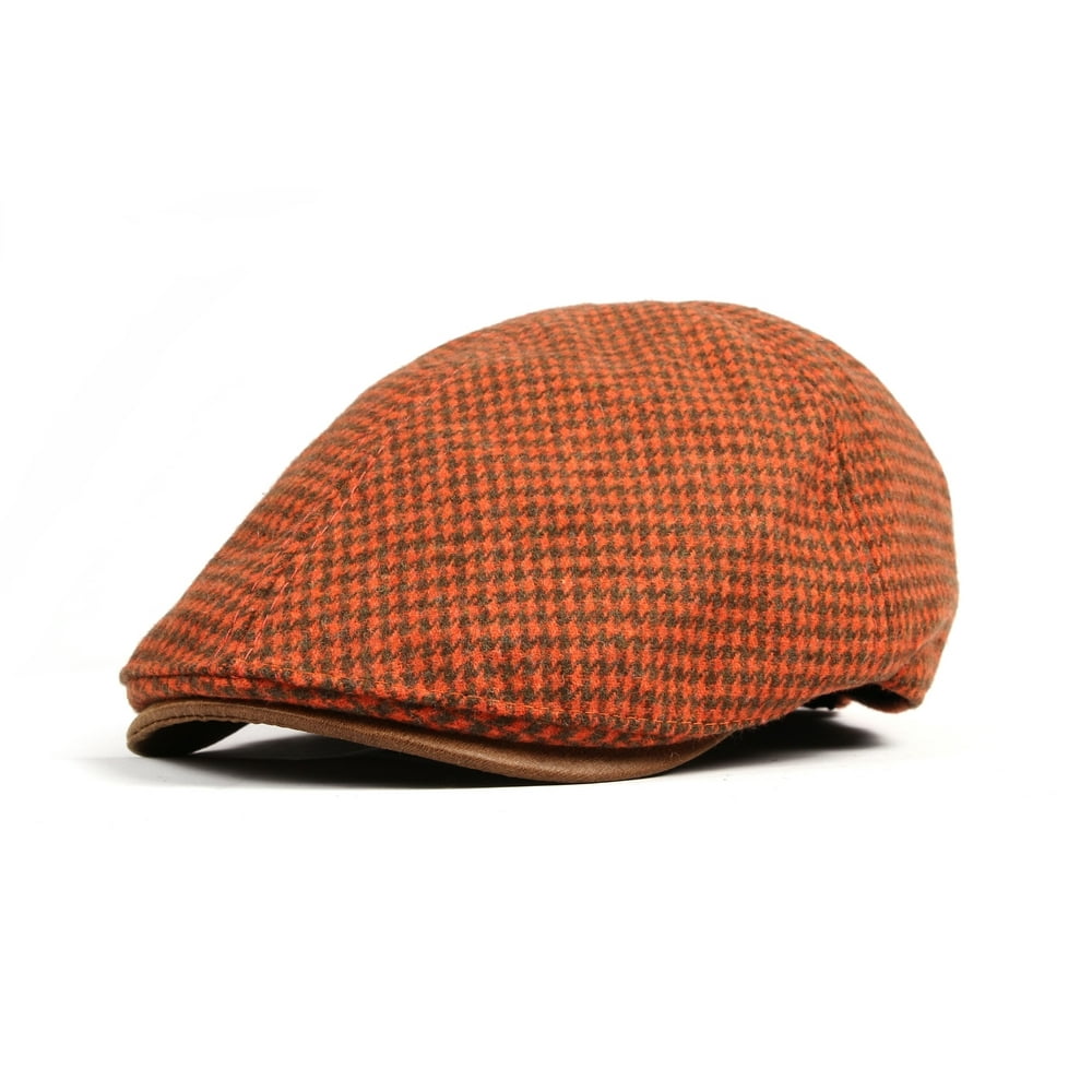WITHMOONS Tweed Newsboy Hat faux leather brim Flat Cap SL3019 (Orange