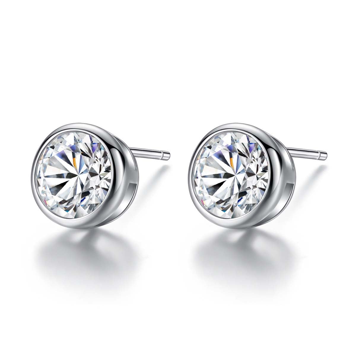Women S925 Silver Round Cut Cubic Zirconia Silver Stud Earrings