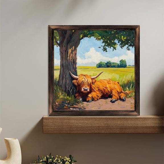 Highland Cow Resting Tree Wooden Sign Wall Plaque - Vintage Art Decoration, Wall Decoration - Ideal Gift For Home Decoration, Living Room, Bathroom, Bedroom, Garden, Dining, Bar, Cafe, Festival Par