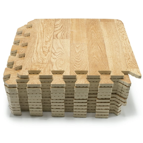 Sorbus Wood Grain Floor Mats Foam Interlocking Mats Each Tile 1 Square Foot 3/8-Inch Thick Flooring Wood Mat Tiles - Home Office Playroom Basement Trade Show (16 Tiles, 16 Sq ft, Wood Grain - Pine)