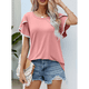 thumbnail image 5 of Blusas Verano para Mujer con Mangas Pétalos, Camisetas Encaje Crochet con Cuello Redondo, Camisetas Casuales Holgadas Color Sólido, Camisetas Básicas Tipo Túnica. Rosa M, 5 of 10