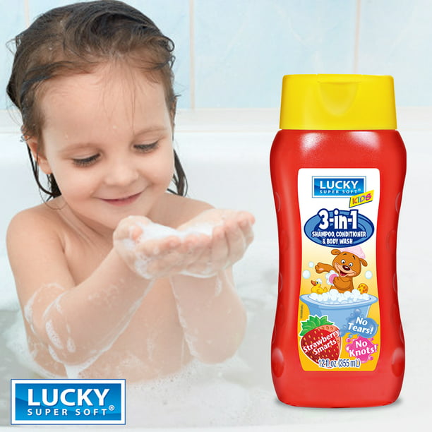 Lucky Super Soft 3-In-1 Shampoo, Body Wash and Hair Detangler. Tear Free. Strawberry Smarts. 12 Fl.Oz / 355 ml Walmart.com