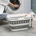 thumbnail image 5 of Large Collapsible Wall-Mounted Laundry Basket with Hanging Handle, Heavy-Duty Plastic Clothes Hamper, Space-Saving Foldable Storage Bin for Bathroom Bedroom Laundry Room, White & Light Blue, 5 of 11