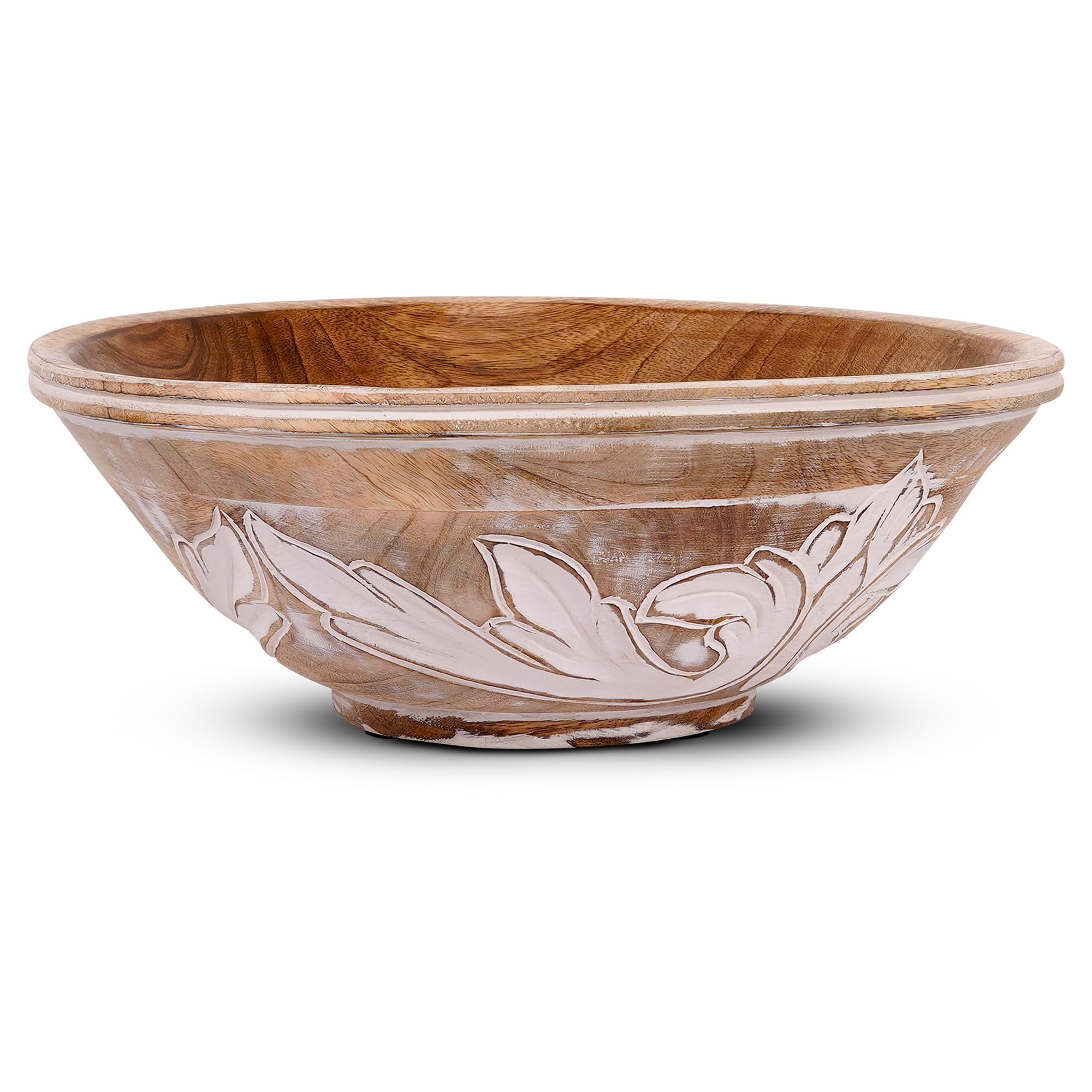 Mela Artisans Large Wooden Serving Bowl Antique White, 12" x 4.5" x 4