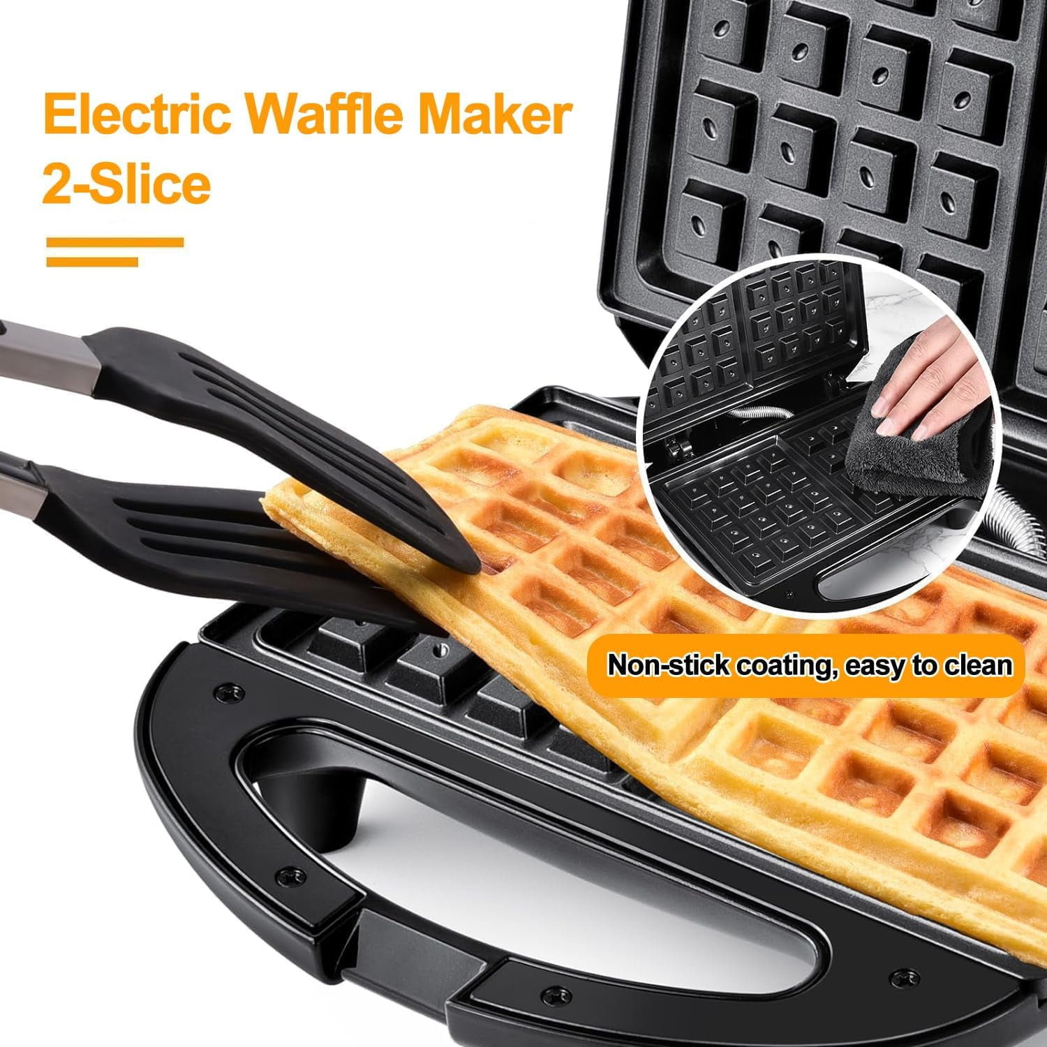 SONGAUN Belgian Waffle Maker, Dual Non-Stick Waffle Iron with Automatic Temperature Control, LED Indicator & Cool-Touch Handle, 750W, Easy to Clean Compact Waffle Machine for Home Breakfast