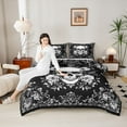 thumbnail image 4 of jejeloiu Spooky Gothic Bedding Comforter Set,Skull Flower Pattern Twin Comforter Sets,White Gray Black Bedding Set For Men Women,Super Cozy Room Decor Reversible,2pcs, 4 of 8