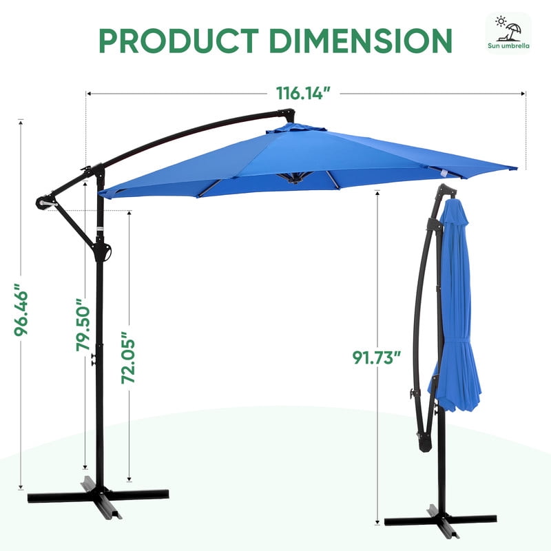 Gianna Outdoor Patio Umbrella, 10ft Offset Hanging Patio Umbrella with Aluminum Stand, 8 Ribs, UV Protection for Pool Garden Backyard Market, Blue