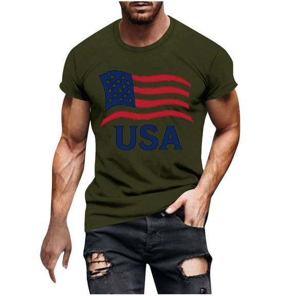 Chiccall Mens 4th of July Crew Neck Patriotic T-Shirts Independence Day American Flag Print Casual Short Sleeve Tee Tops