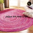 thumbnail image 2 of Jaipur Art And Craft Handmade Braided Bohemian Pink Cotton Area Rug Home Décor Reversible Carpet (7x7 Sq Ft), 2 of 6