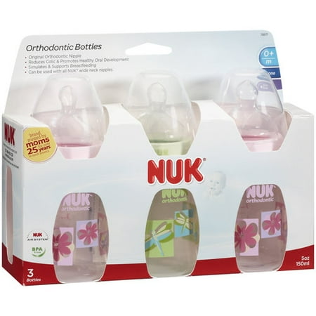 Nuk Orthodontic Slow Flow Silicone 5 Oz Bottles, 3ct