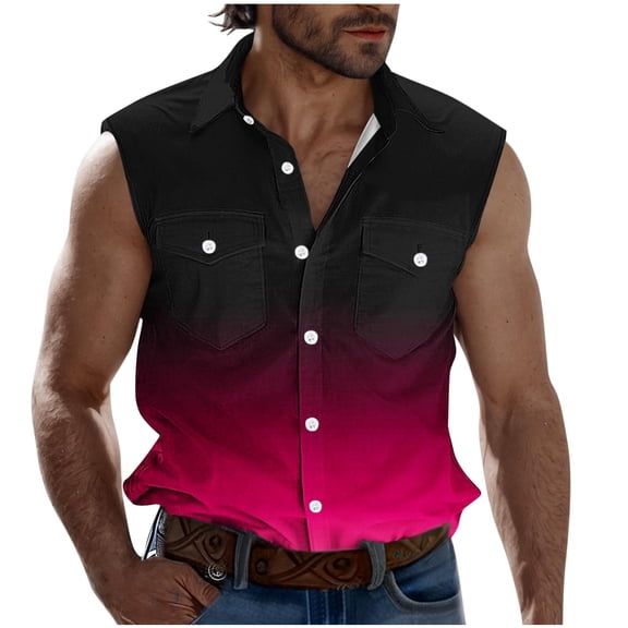 LpwkSSA Mens Sleeveless Denim Vest Button Placket Design V Neck Chest Pocket Durable Fabric Western Silhouette for Casual Outings Pink M