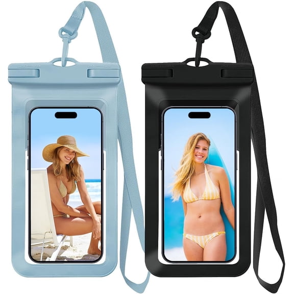 MaxxMarket Waterproof Phone Pouch/Case Dry Bags for iPhone 17 16 Pro Max/iPhone 15 Pro/14/13 for Samsung LG, IPX8 Cellphone Dry Bag Beach Cruise Ship Essentials, 2 Pack-Black & Blue