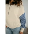 thumbnail image 6 of Women's Parchment Checkered Patchwork Half Zipper Hoodie with Kangaroo Pocket - [ZhiHiMeRi] | L, 6 of 7