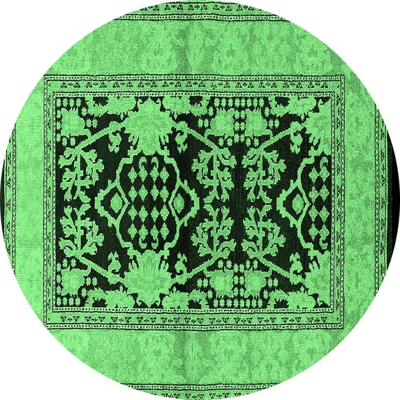 Ahgly Company Indoor Round Oriental Emerald Green Industrial Area Rugs, 5' Round