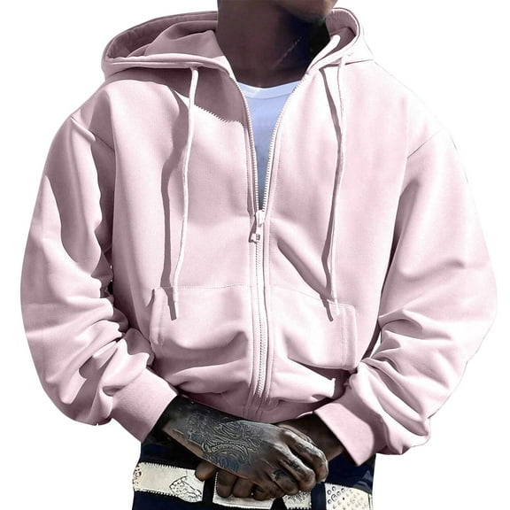 FEIFLY Mens Zip Up Hoodie Long Sleeve Full Zip Hooded Sweatshirt Pullover With Pocket Solid Color Relaxed Fit Winter Autumn Workout Tops