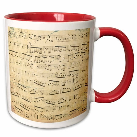 

3dRose Grunge Musical notes - vintage sheet music - yellowed piano notation - pianist and musician gifts - Two Tone Red Mug 11-ounce