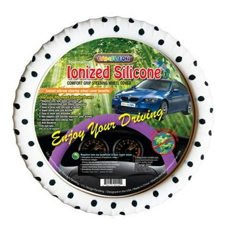 Cameleon Cover 128 White with Black Polka Dot New Silicone White Black Polka Dot Steering Wheel Cover
